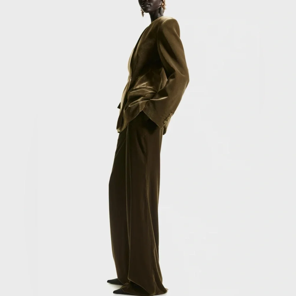 H&M Elegant Olive Green velvet Women's bootcut Pants size 10 NWT - Picture 2 of 6